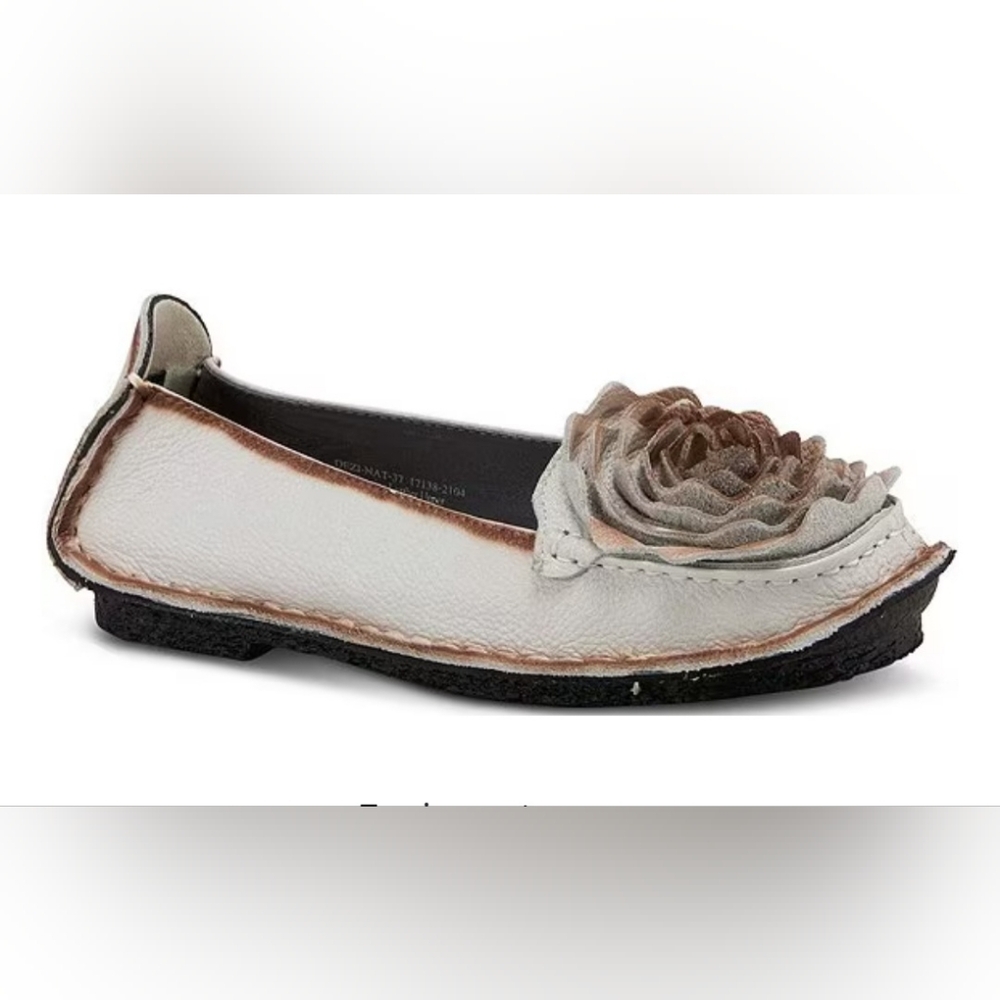 Spring Step White Leather Loafers with Floral Detail